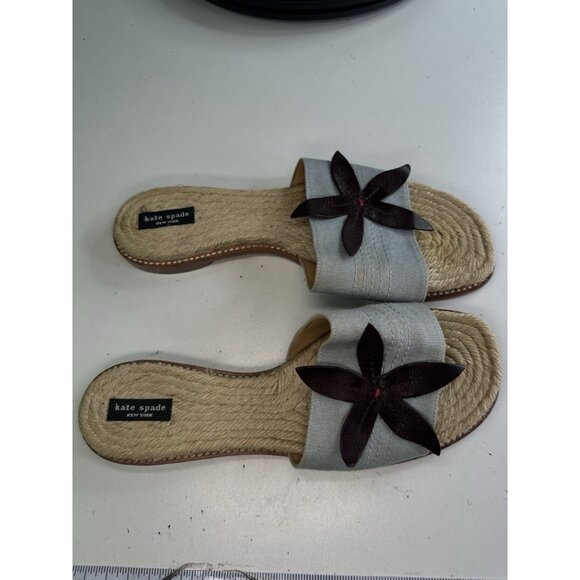 Kate Spade Women's Blue Floral Raffia Insole Slide Sandals 40/9.5 Made in Spain - Picture 2 of 7